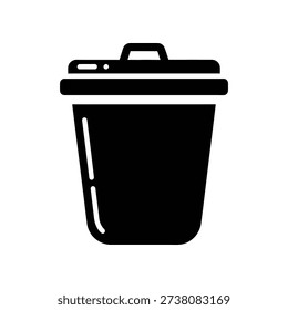 A simple black and white illustration of a closed trash can with a handle on the lid, suitable for use as an icon or symbol in various digital and print materials.
