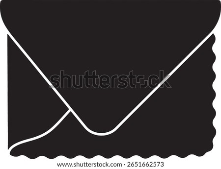 A simple, black and white illustration of a closed envelope with a decorative, scalloped edge.  The design is minimalist and graphic.