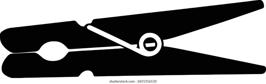 Uma ilustração simples em preto e branco de um clothespin, um item doméstico comum usado para fixar roupas a um varal.
