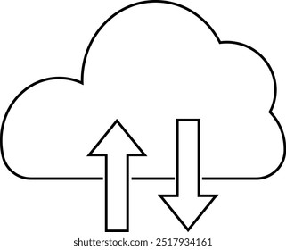 Simple ilustración en blanco y negro de una nube y flecha