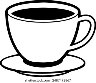 A simple black and white illustration of a coffee mug.