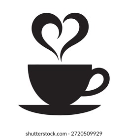 Una simple ilustración en blanco y negro de una taza de café con un diseño de vapor en forma de corazón