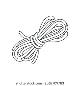 A simple black and white illustration of a coil of rope. Minimalist design ideal for outdoor, adventure, climbing or nautical themed projects. Vector style.