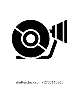 Simple black and white illustration of a compact disc being ejected from a computer disc drive