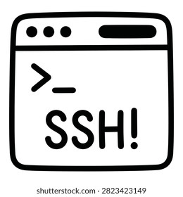 A simple black and white illustration of a computer window with SSH command inside