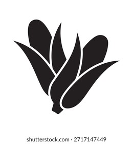 Ilustración simple en blanco y negro de tallos de maíz u hojas en un estilo gráfico