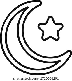  Ilustración simple en blanco y negro de una luna creciente y un símbolo de estrella