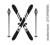 A simple black and white illustration of crossed skis and ski poles