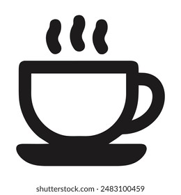 Simple black and white illustration of a cup of hot coffee. Vector illustration