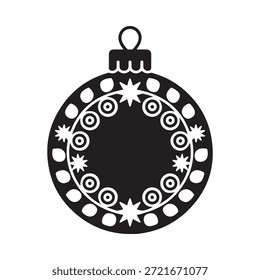 A simple black and white illustration of a decorative christmas ornament