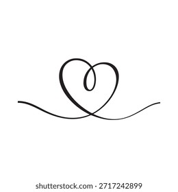 Simple ilustración en blanco y negro de una delicada forma de corazón arremolinado en blanco