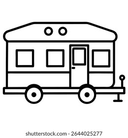 A simple, black and white illustration depicts a travel trailer or caravan, perfect for recreational camping adventures. 