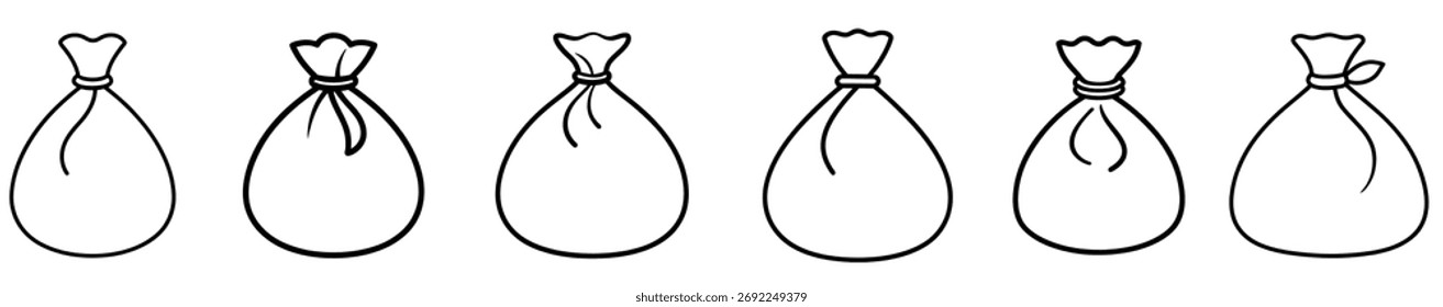 Ilustración simple en blanco y negro de diferentes bolsas atadas