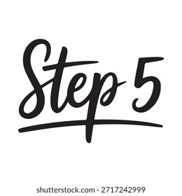 Ilustração simples em preto e branco exibindo as palavras passo 5 com uma linha