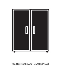 Simple black and white illustration of a double-door wardrobe