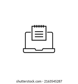 Ilustración simple en blanco y negro dibujada con línea delgada. Perfecto para publicidad, tiendas de internet, tiendas. Trazo editable. Icono de línea de vector del portátil en el monitor del portátil 
