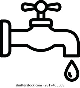 A simple black and white illustration of a dripping water faucet