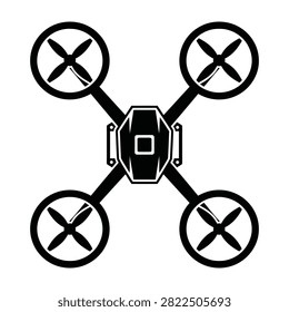 Simple black and white illustration of a drone with four propellers