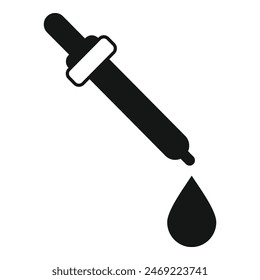 Ilustración simple en blanco y negro de una botella cuentagotas con una sola gota