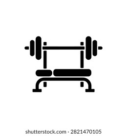 Simple black and white illustration of a dumbbell bench press setup featuring a barbell and weight plates, perfect for fitness, sports, or gym-related projects and presentations.