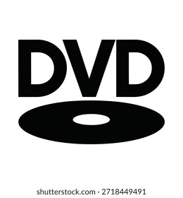 Ilustração simples em preto e branco de um disco de dvd com o dvd de texto