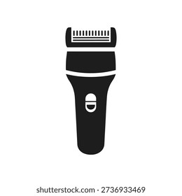 Simple black and white illustration of an electric razor on white background