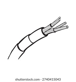 Simple black and white illustration of an electrical wire with exposed conductors