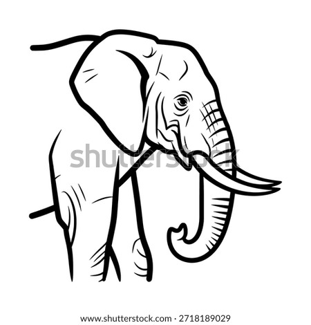 Simple black and white illustration of an elephant's head and upper body, showcasing its distinctive features.