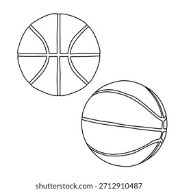 Eine schlichte Schwarz-Weiß-Illustration mit zwei Basketbällen, perfekt zum Färben von Seiten, Lehrmaterialien oder Designs mit Sportthemen.