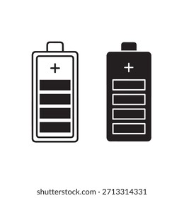 Ilustración simple en blanco y negro con dos iconos de batería. Una batería está completamente cargada, mientras que la otra está vacía, lo que representa diferentes estados de Recargo.
