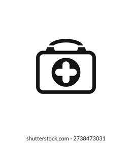 Simple black and white illustration of a first aid kit with a cross symbol
