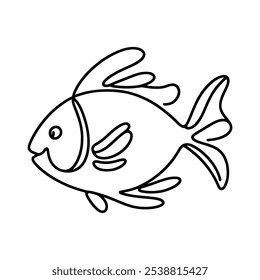  Simple black and white illustration of a fish swimming, perfect for children's books or educational materials