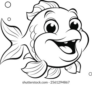 Simple black and white illustration of a fish with clear outlines and details.