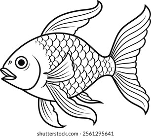 Simple black and white illustration of a fish with clear outlines and details.