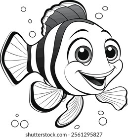 Simple black and white illustration of a fish with clear outlines and details.