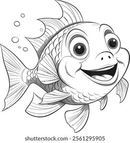 Simple black and white illustration of a fish with clear outlines and details.