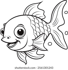 Simple black and white illustration of a fish with clear outlines and details.