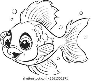 Simple black and white illustration of a fish with clear outlines and details.