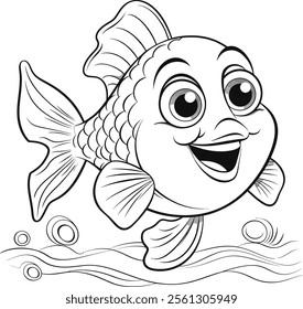 Simple black and white illustration of a fish with clear outlines and details.