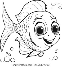 Simple black and white illustration of a fish with clear outlines and details.