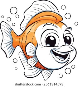 Simple black and white illustration of a fish with clear outlines and details.
