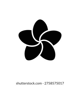 Simple black and white illustration of a five petal plumeria flower