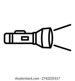 Simple black and white illustration of a flashlight with a beam of light, representing illumination and guidance.