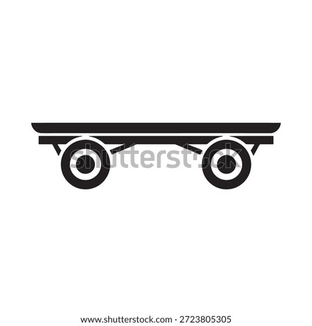 Simple black and white illustration of a flatbed utility trailer