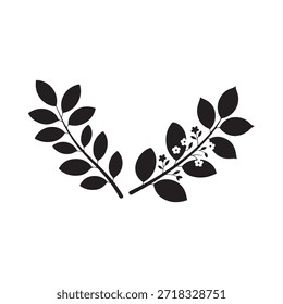 Simple ilustración en blanco y negro de una rama floreciente con hojas