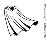 A simple black and white illustration of a flowing hooded cape