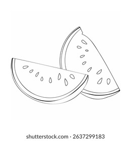 Simple black and white illustration of fresh watermelon slices for culinary or design purposes