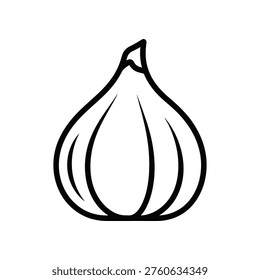 Simple black and white illustration of a garlic bulb with separated cloves