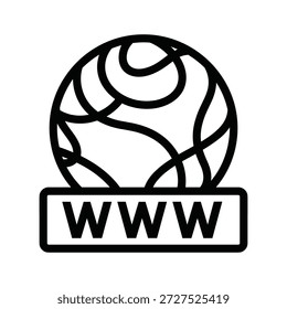 Ilustración simple en blanco y negro de un globo terráqueo con texto WWW