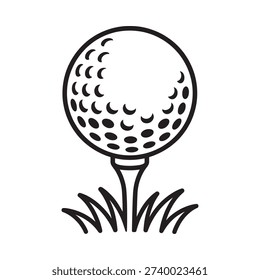 Simple black and white illustration of a golf ball on a tee